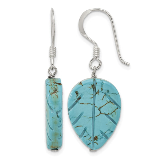 Sterling Silver Recon. Magnesite Leaf Shepherd Hook Earrings