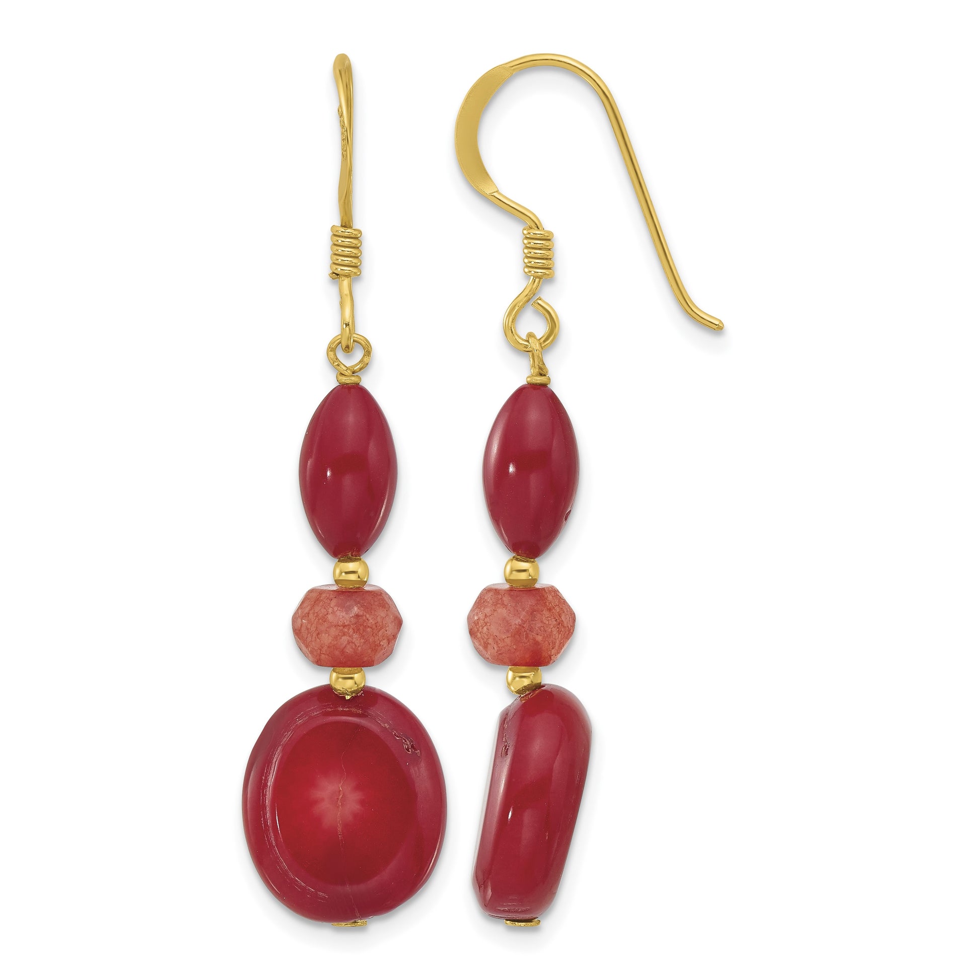 Sterling Silver Gold-plated Coral/Jade Dangle Earrings