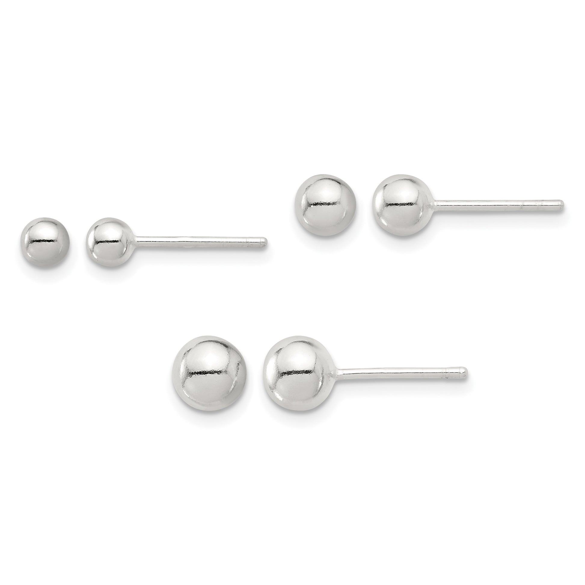 Sterling Silver E-coated 4mm 5mm and 6mm Ball Post Earring Set