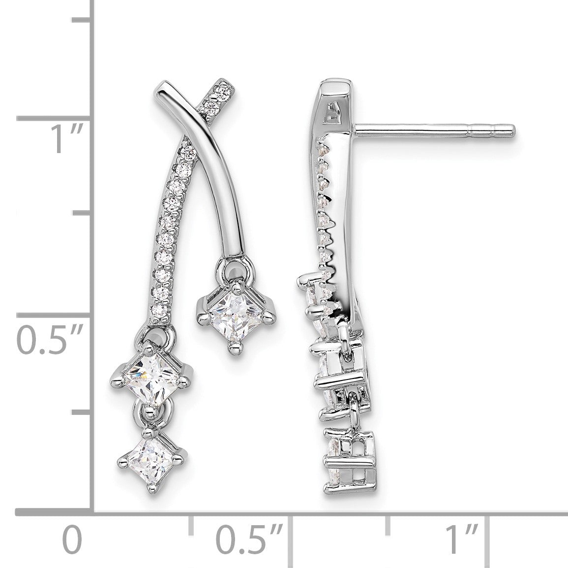 Pure Fire Sterling Silver Rhod-plated Fancy CZ Dangle Post Earrings