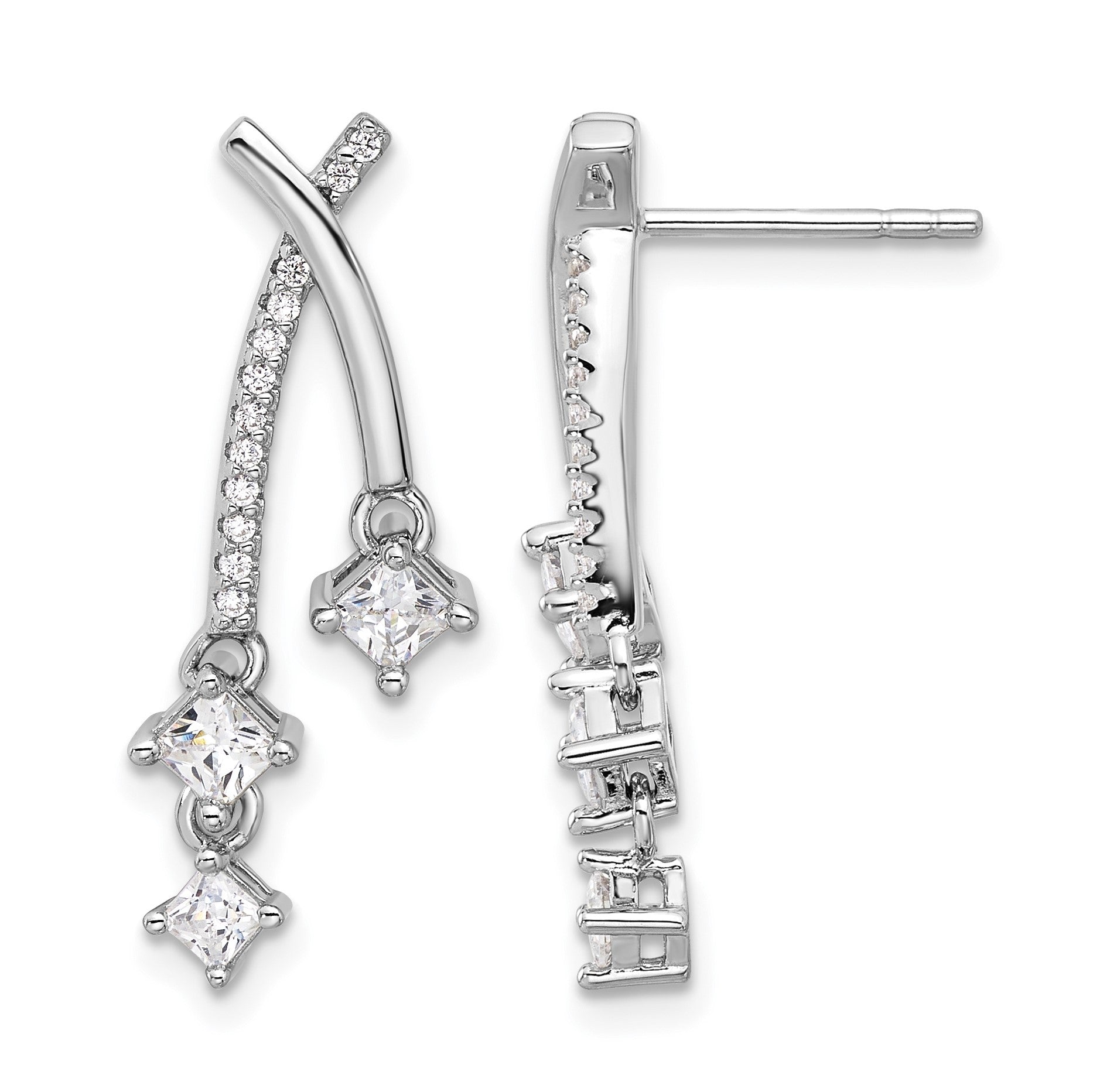Pure Fire Sterling Silver Rhod-plated Fancy CZ Dangle Post Earrings