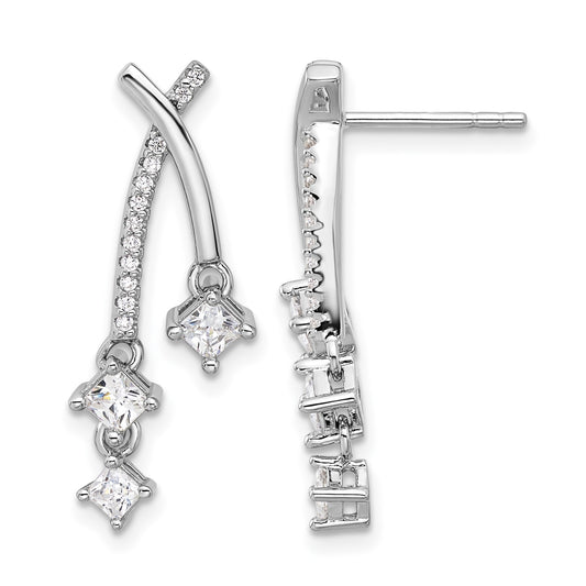 Pure Fire Sterling Silver Rhod-plated Fancy CZ Dangle Post Earrings