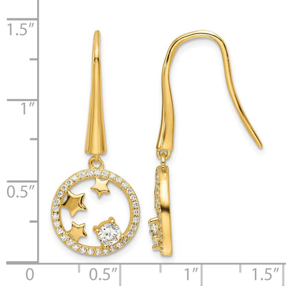 Sterling Silver Gold-plated CZ Stars Circle Shepherd Hook Earrings