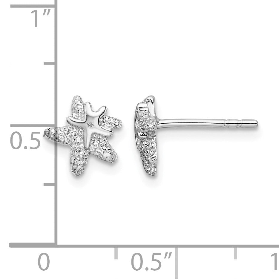 Sterling Silver RH-plated Polished and Textured Starfish Earrings