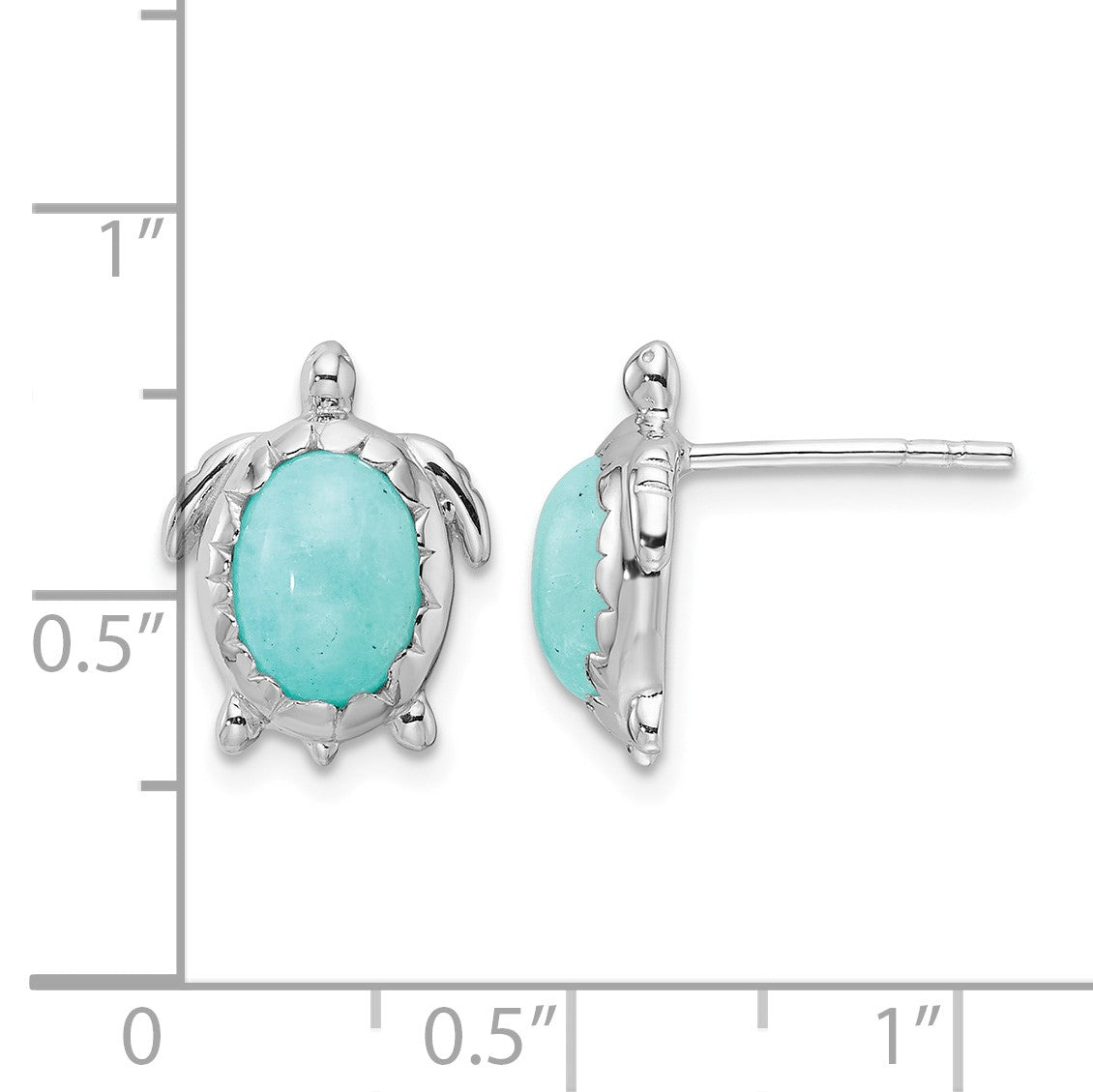 Sterling Silver Rhodium-plated Amazonite Turtle Post Earrings