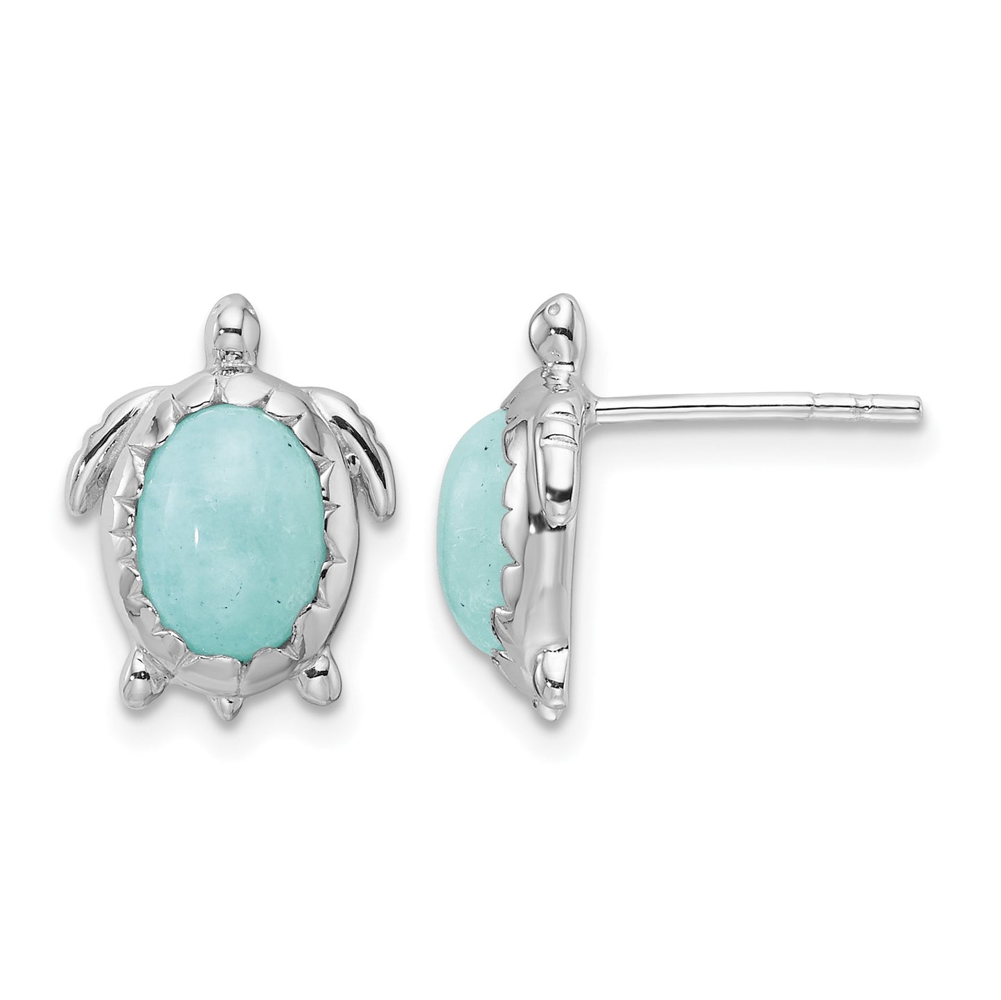 Sterling Silver Rhodium-plated Amazonite Turtle Post Earrings