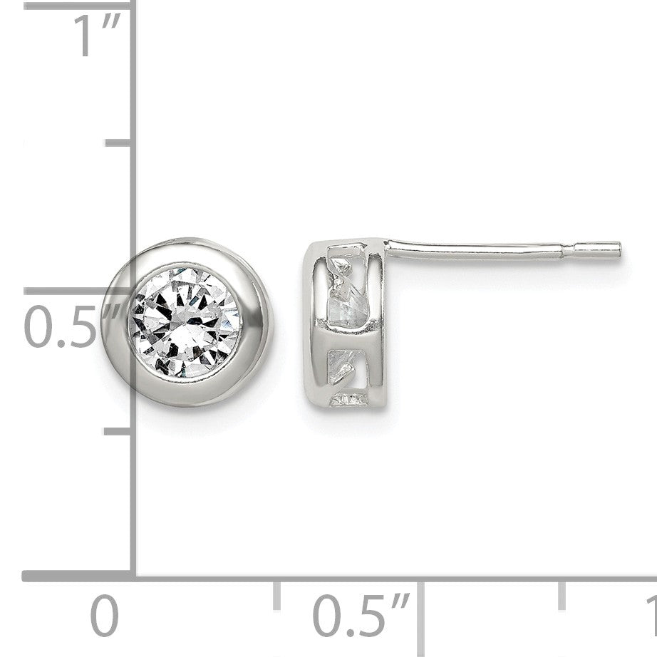 Sterling Silver Polished 7mm Round CZ Bezel Set Stud Earrings