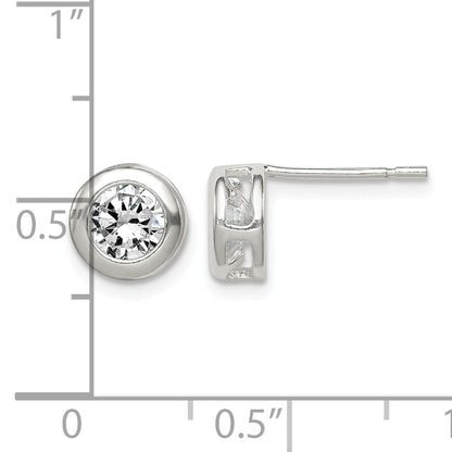Sterling Silver Polished 7mm Round CZ Bezel Set Stud Earrings