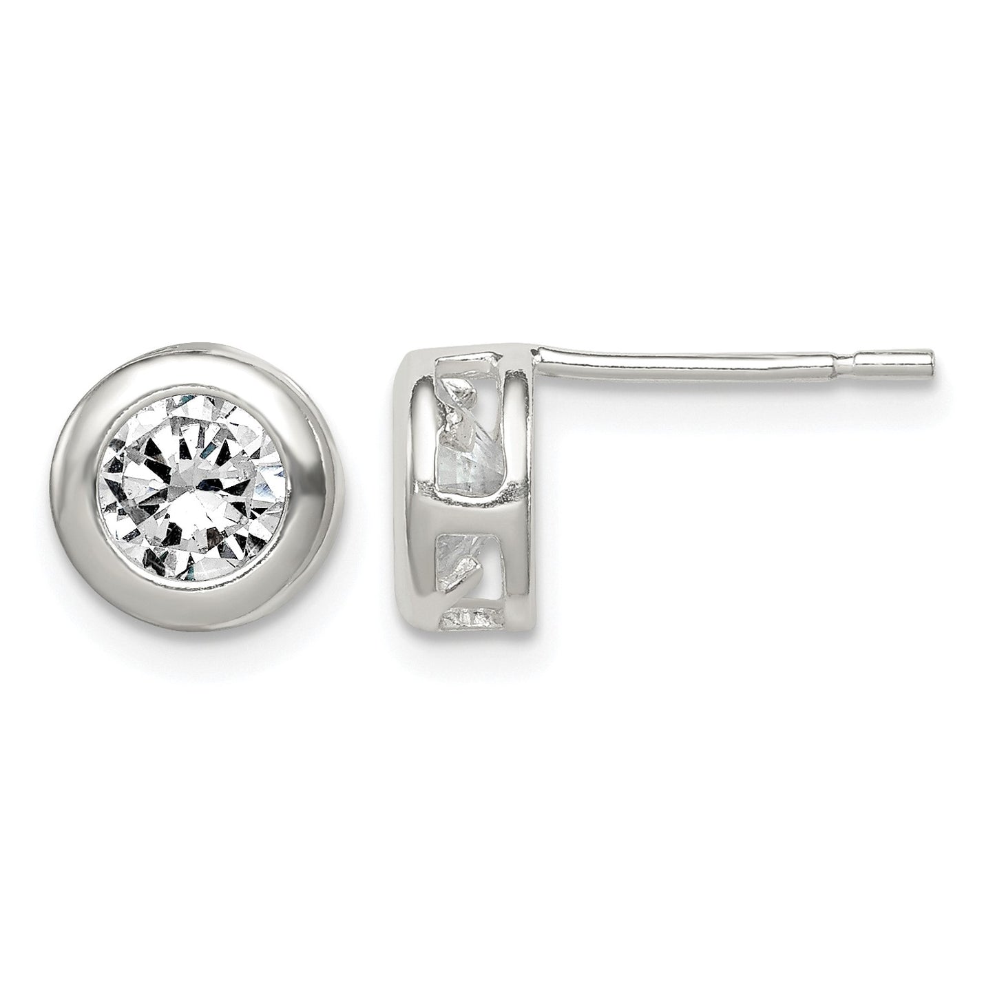 Sterling Silver Polished 7mm Round CZ Bezel Set Stud Earrings