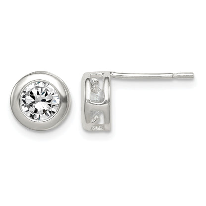 Sterling Silver Polished 7mm Round CZ Bezel Set Stud Earrings