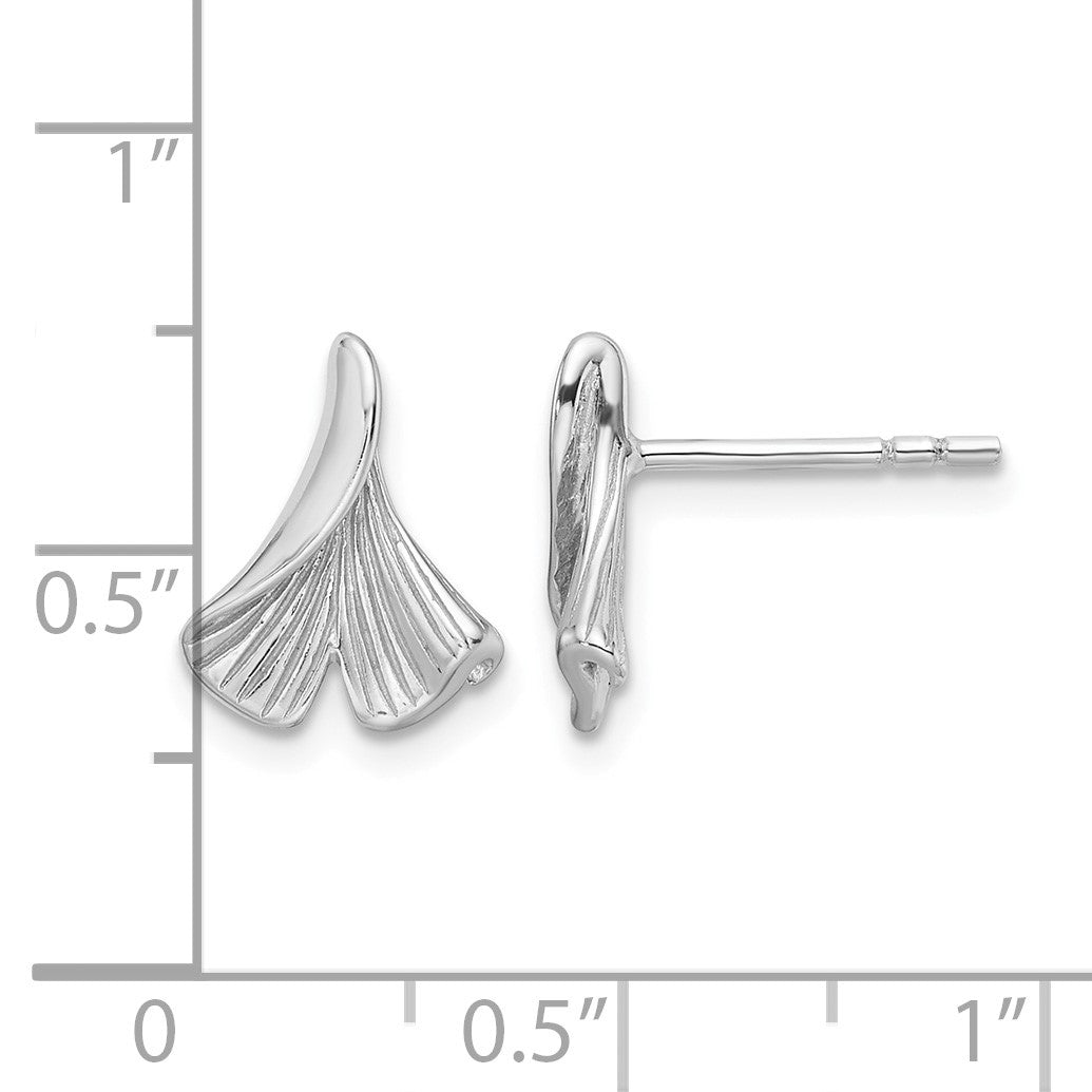 Sterling Silver Rhodium-plated Floral Leaf Post Earrings