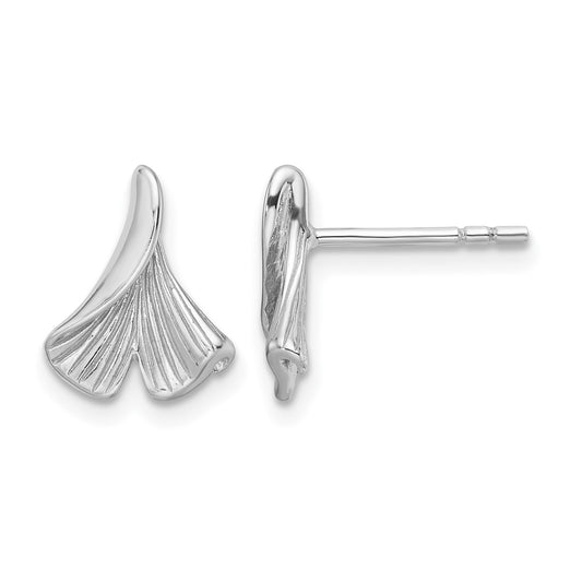Sterling Silver Rhodium-plated Floral Leaf Post Earrings