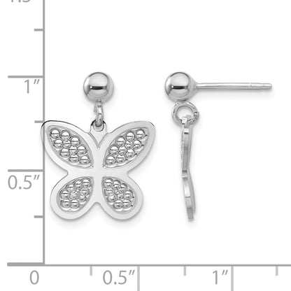 Sterling Silver Rhodium Plated Polished  Beaded Butterfly Earrings