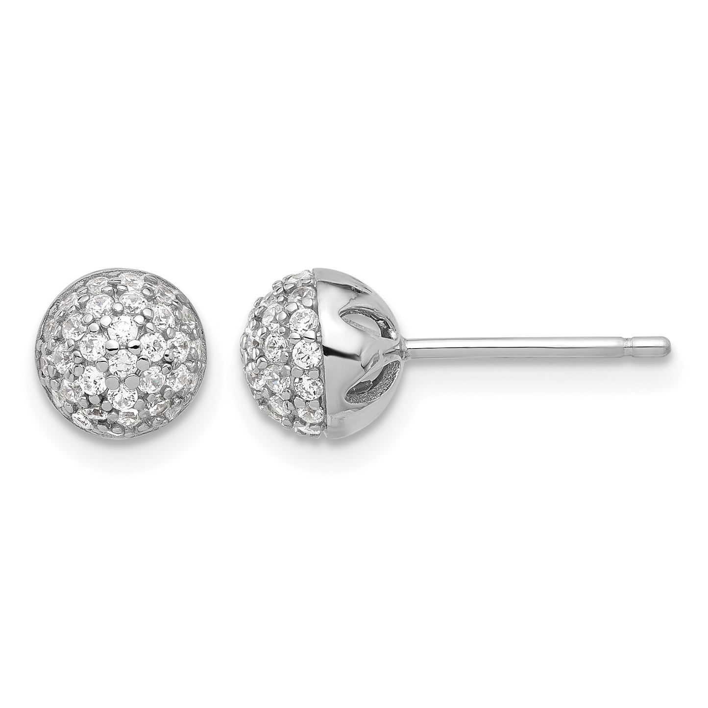 Sterling Silver Rhodium-plated Micro Pave CZ Ball Stud Earrings