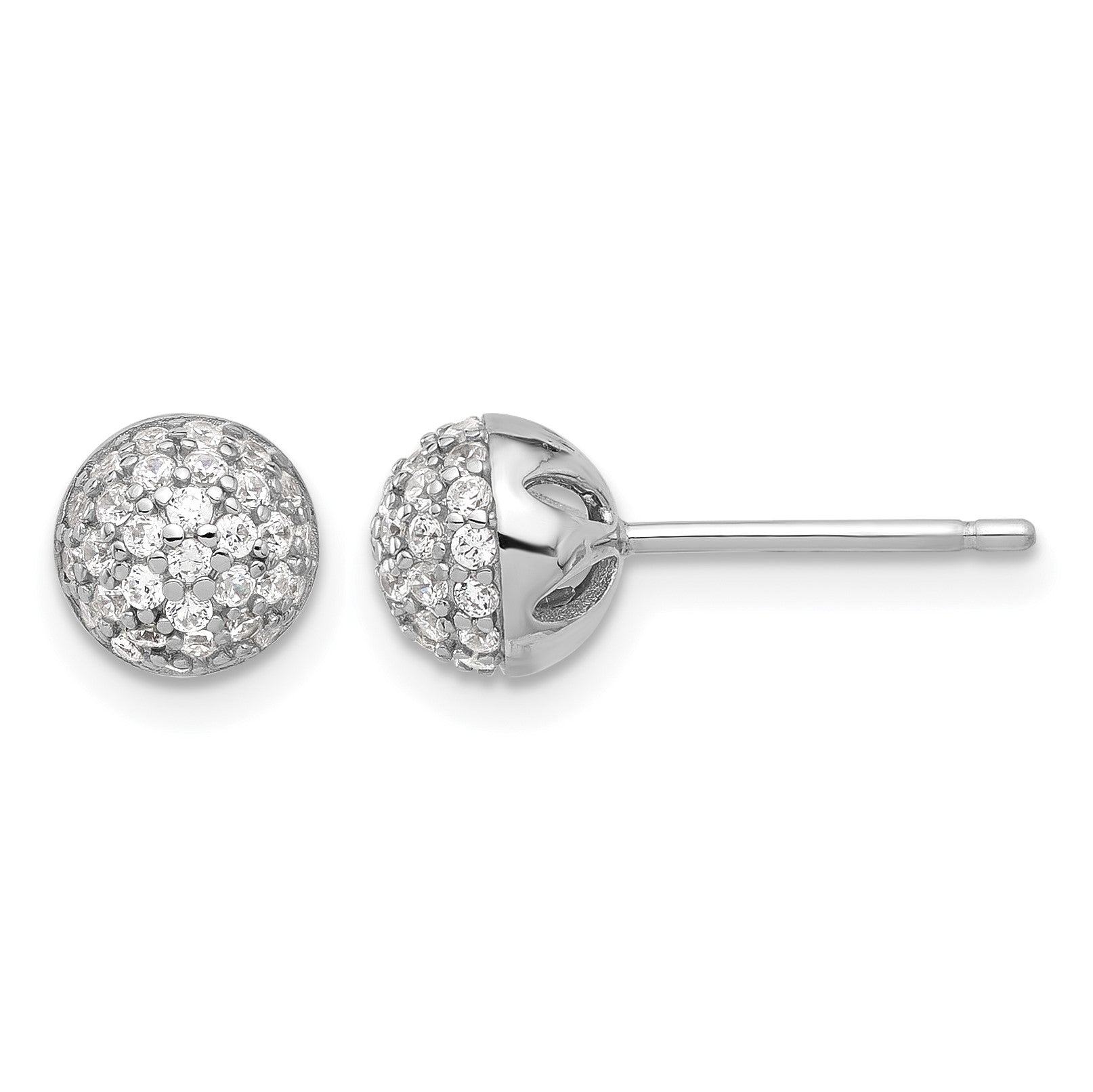 Sterling Silver Rhodium-plated Micro Pave CZ Ball Stud Earrings