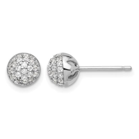 Sterling Silver Rhodium-plated Micro Pave CZ Ball Stud Earrings