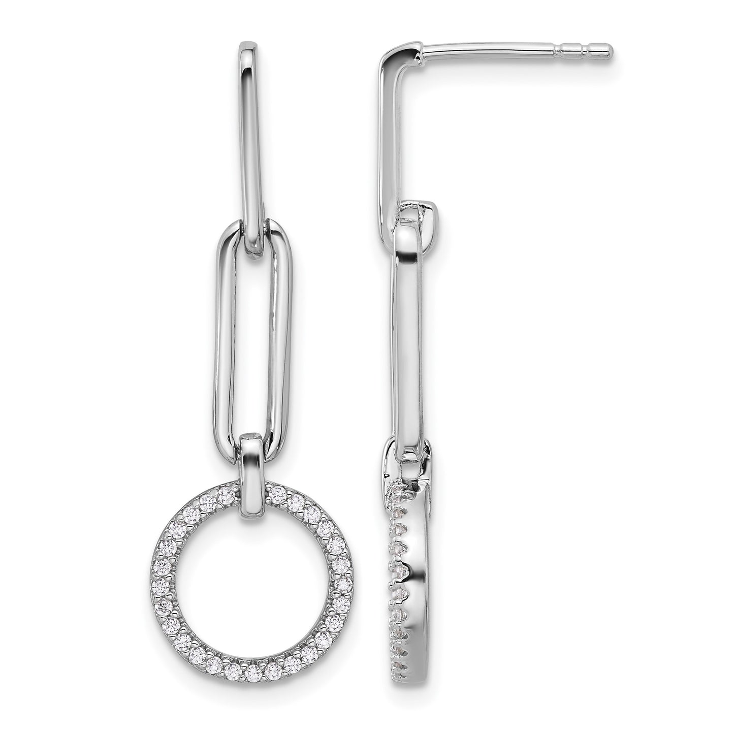 Pure Fire Sterling Silver Rhod-plated CZ Dangle Post Earrings