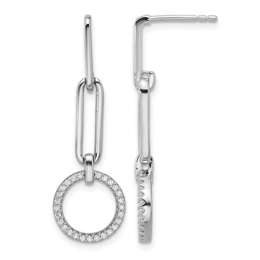 Pure Fire Sterling Silver Rhod-plated CZ Dangle Post Earrings