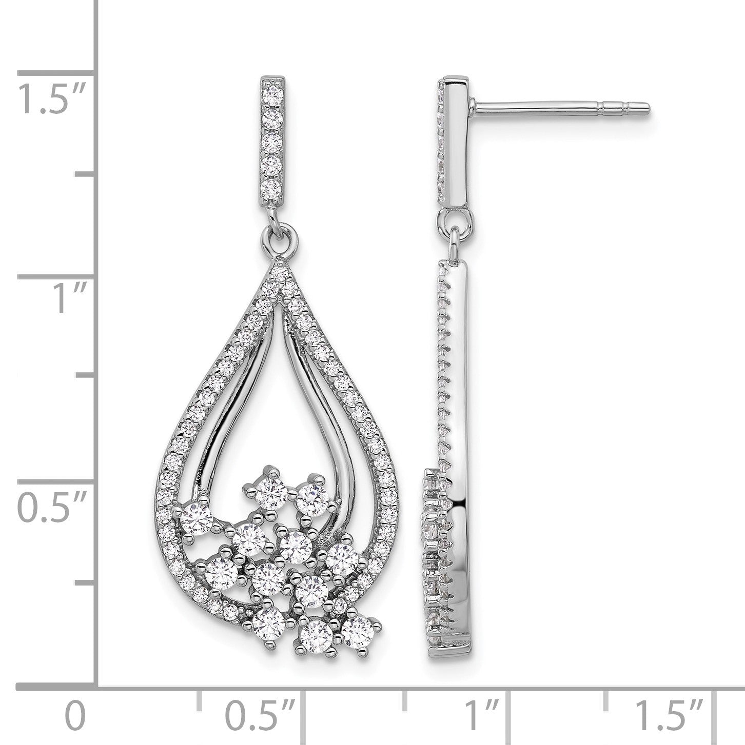 Sterling Silver Rhodium-plated Fancy CZ Dangle Earrings