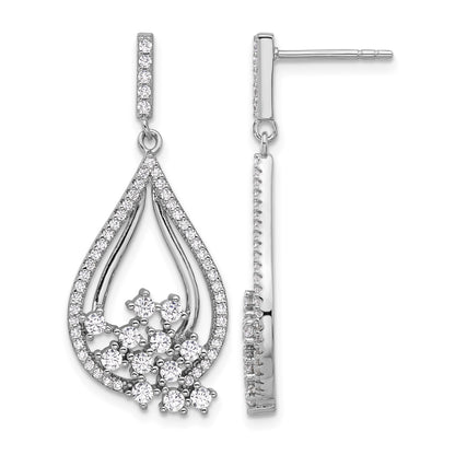Sterling Silver Rhodium-plated Fancy CZ Dangle Earrings