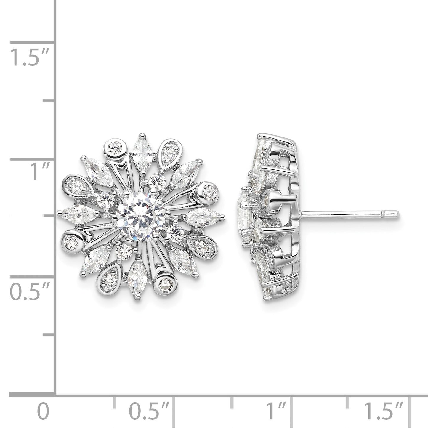 Sterling Silver Rhodium-plated CZ Floral Post Earrings