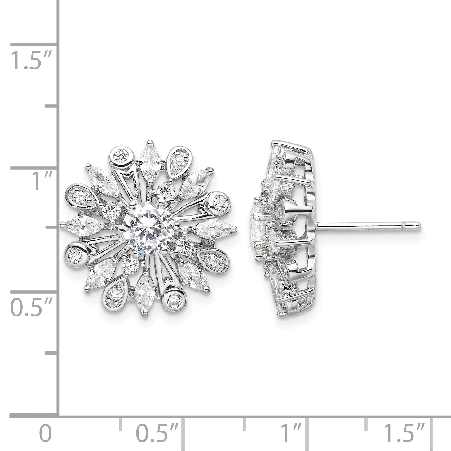 Sterling Silver Rhodium-plated CZ Floral Post Earrings
