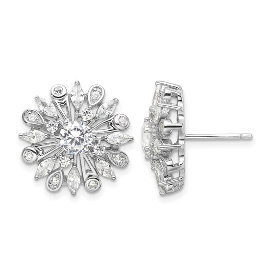 Sterling Silver Rhodium-plated CZ Floral Post Earrings