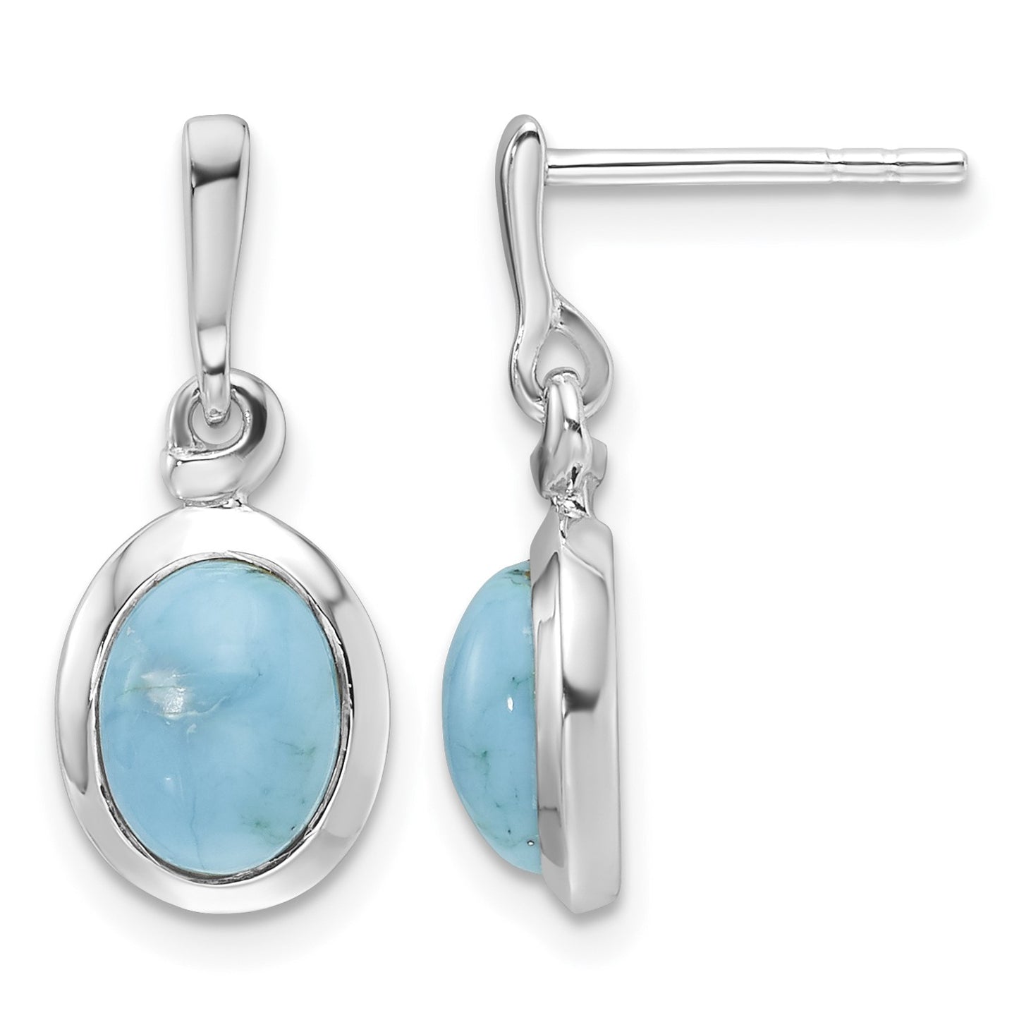Sterling Silver RH-plated Oval Turquoise Drop Post Earrings