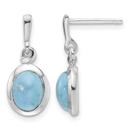 Sterling Silver RH-plated Oval Turquoise Drop Post Earrings