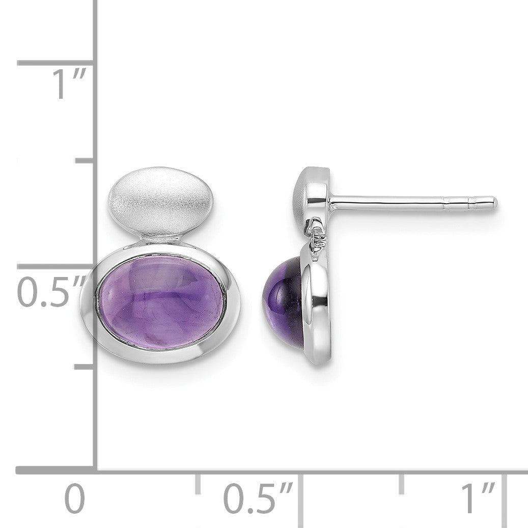 Sterling Silver RH-plated Brushed/Polished Amethyst Earrings