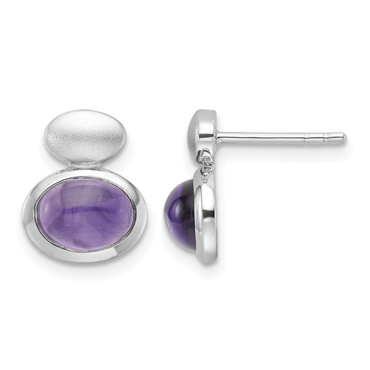 Sterling Silver RH-plated Brushed/Polished Amethyst Earrings