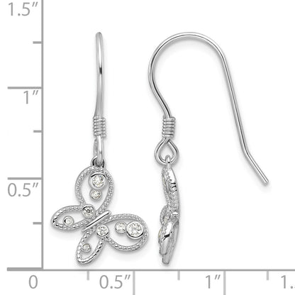 Sterling Silver Rhodium-plated CZ Butterfly Shepherd Hook Earrings