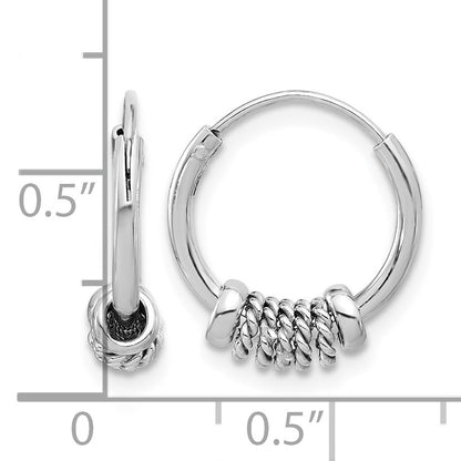 Sterling Silver Rhodium-plated Polished/Textured Endless Hoop Earrings