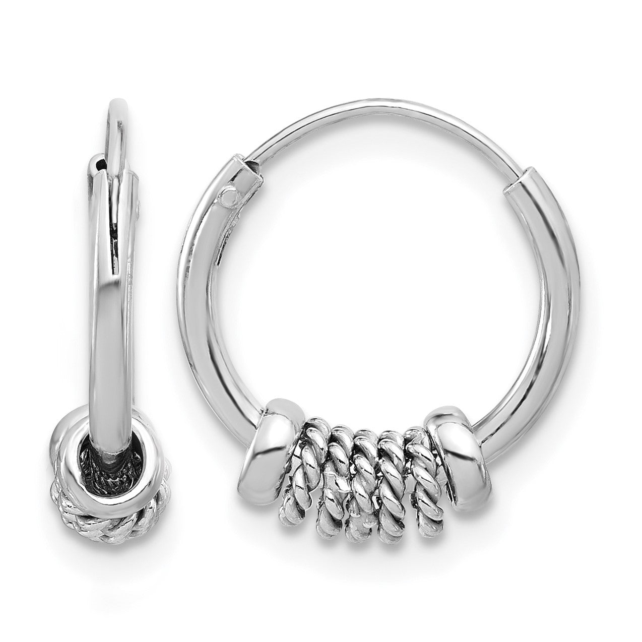 Sterling Silver Rhodium-plated Polished/Textured Endless Hoop Earrings
