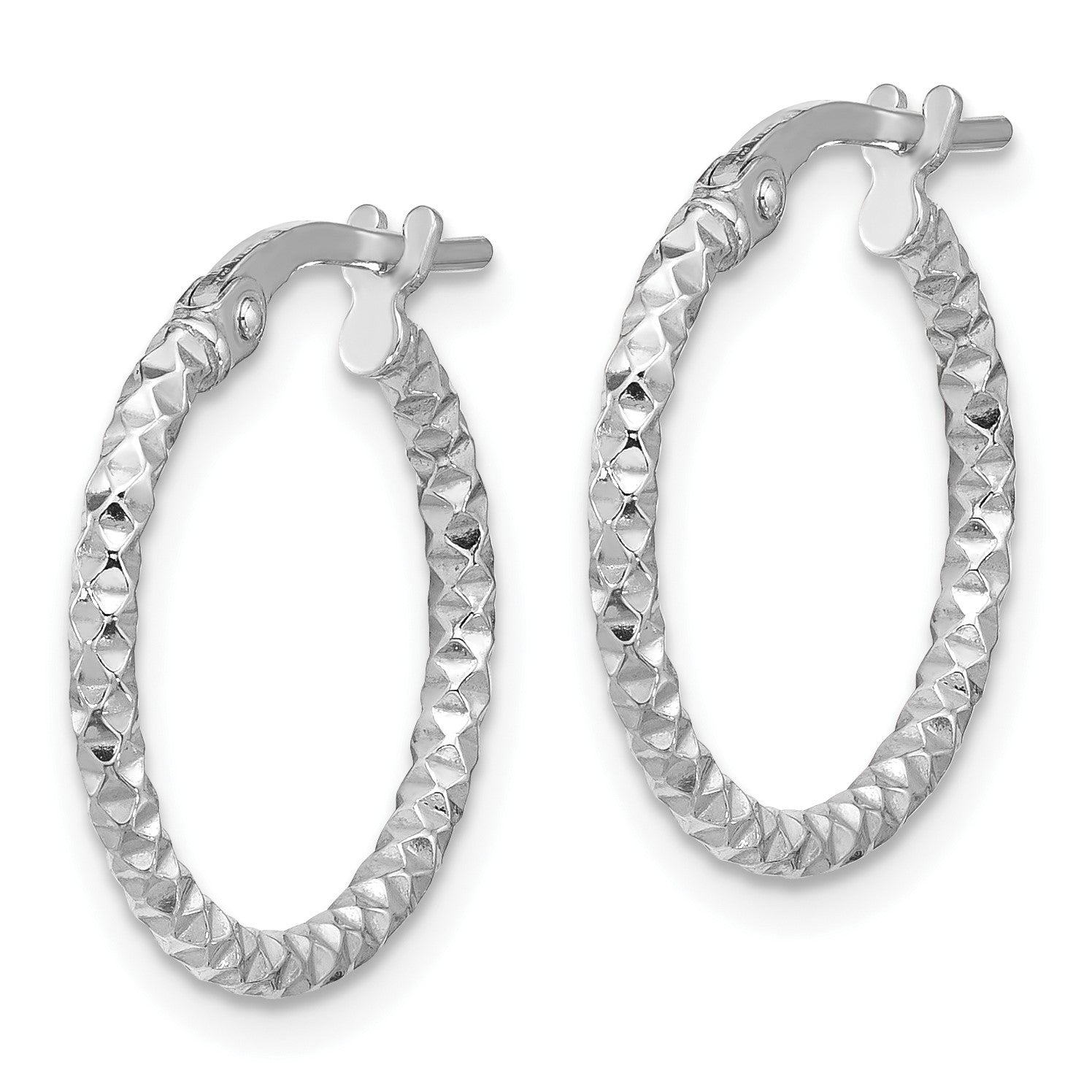 Sterling Silver Rhodium-plated Polished Textured 1.60mm Hoop Earrings