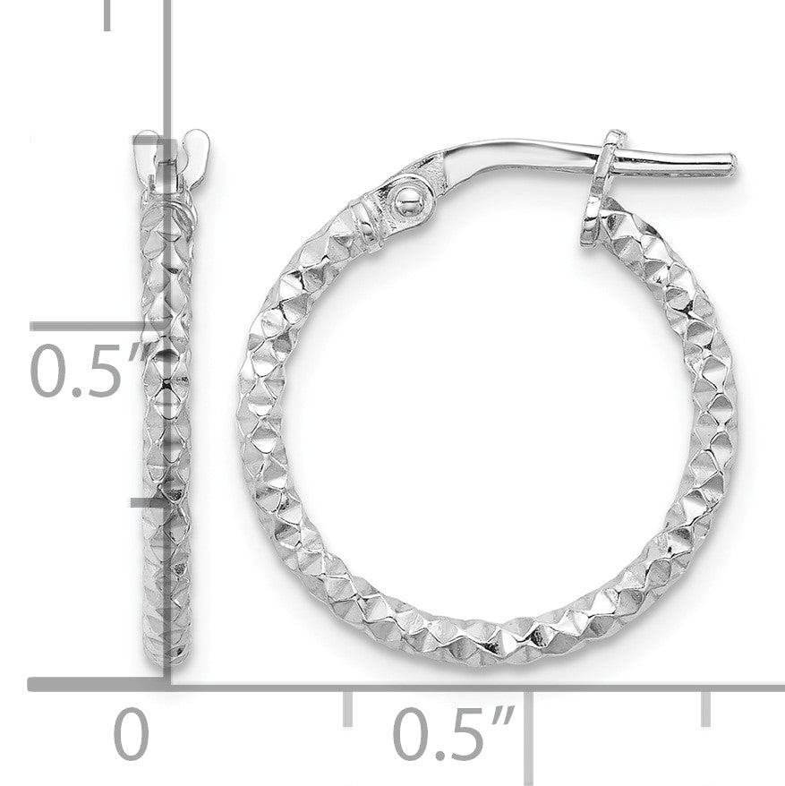 Sterling Silver Rhodium-plated Polished Textured 1.60mm Hoop Earrings