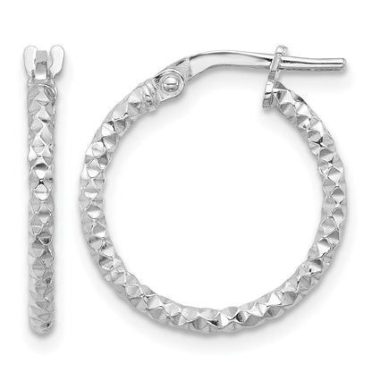 Sterling Silver Rhodium-plated Polished Textured 1.60mm Hoop Earrings