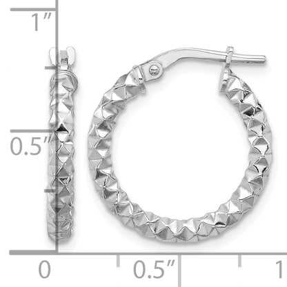 Sterling Silver Rhodium-plated Polished Textured 2.50mm Hoop Earrings