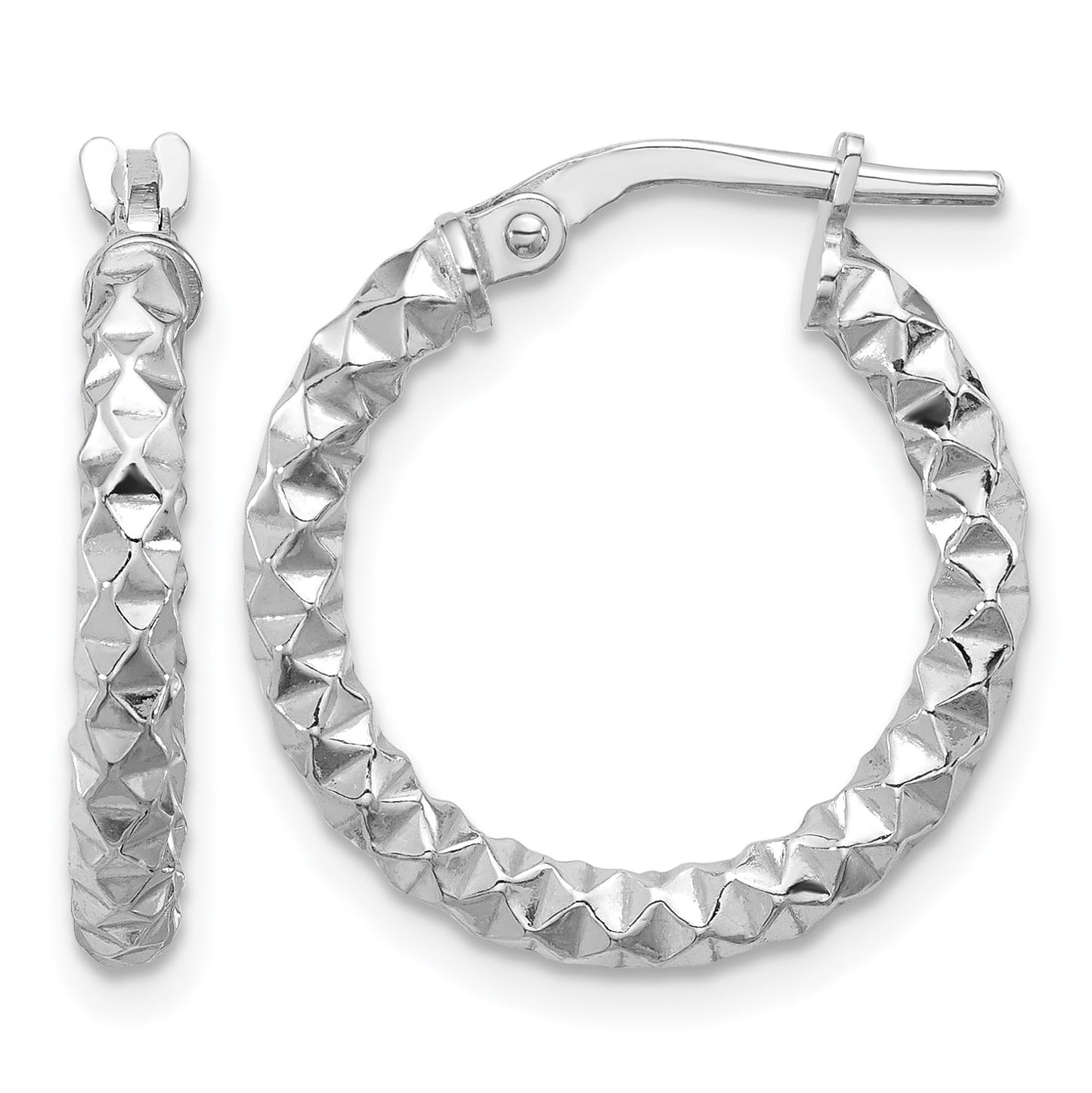 Sterling Silver Rhodium-plated Polished Textured 2.50mm Hoop Earrings