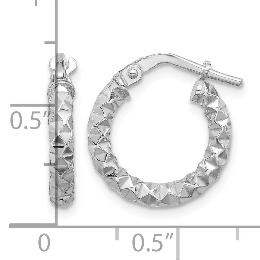 Sterling Silver Rhodium-plated Polished Textured 2.50mm Hoop Earrings