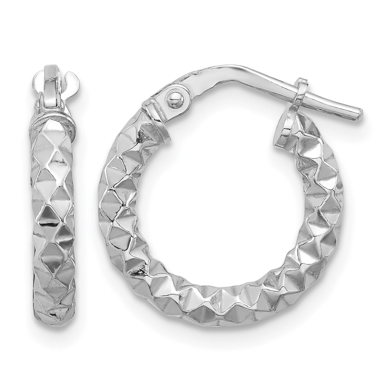 Sterling Silver Rhodium-plated Polished Textured 2.50mm Hoop Earrings