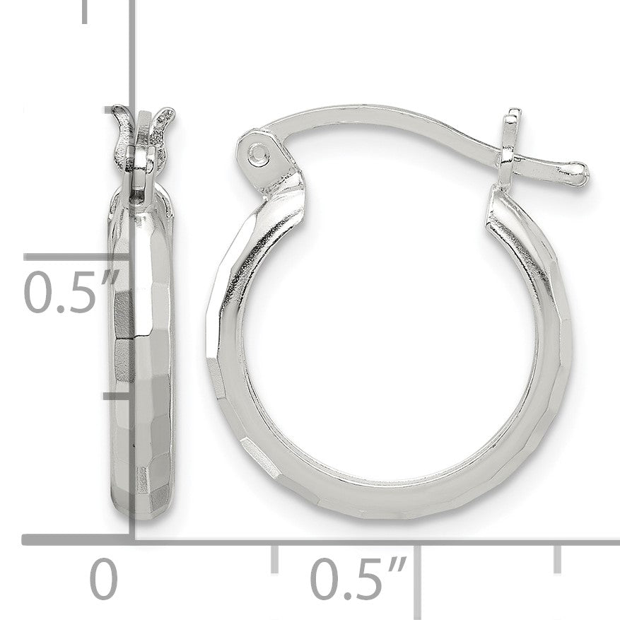 Sterling Silver Polished Textured Hoop Earrings