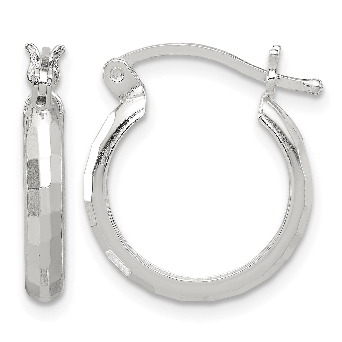 Sterling Silver Polished Textured Hoop Earrings