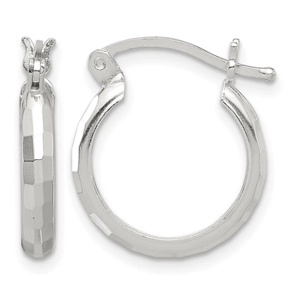 Sterling Silver Polished Textured Hoop Earrings