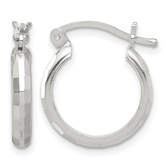 Sterling Silver Polished Textured Hoop Earrings