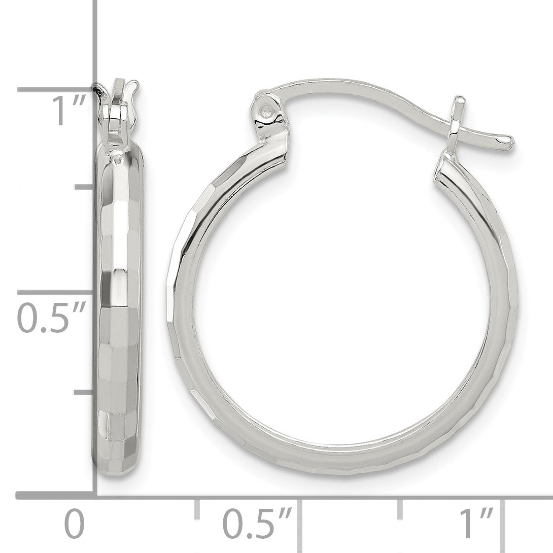 Sterling Silver Polished Textured Hoop Earrings