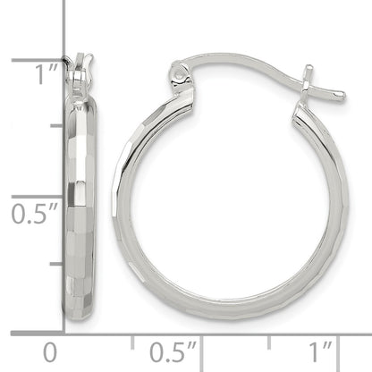 Sterling Silver Polished Textured Hoop Earrings