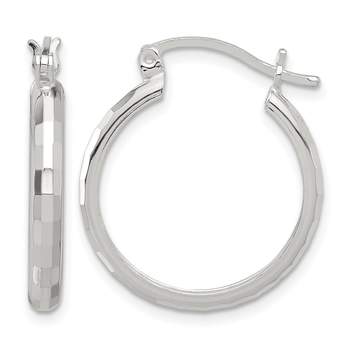 Sterling Silver Polished Textured Hoop Earrings