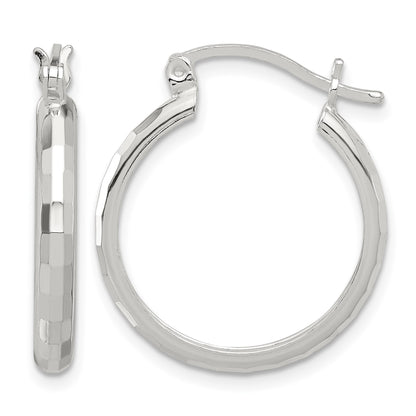 Sterling Silver Polished Textured Hoop Earrings