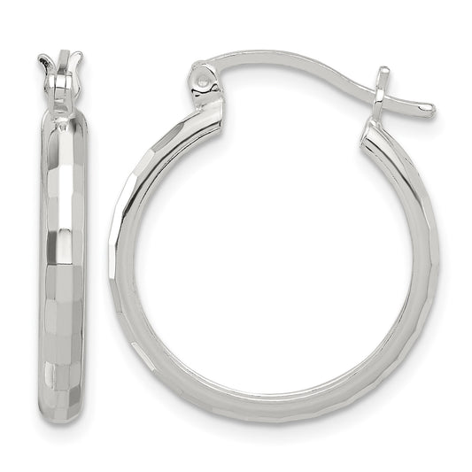 Sterling Silver Polished Textured Hoop Earrings